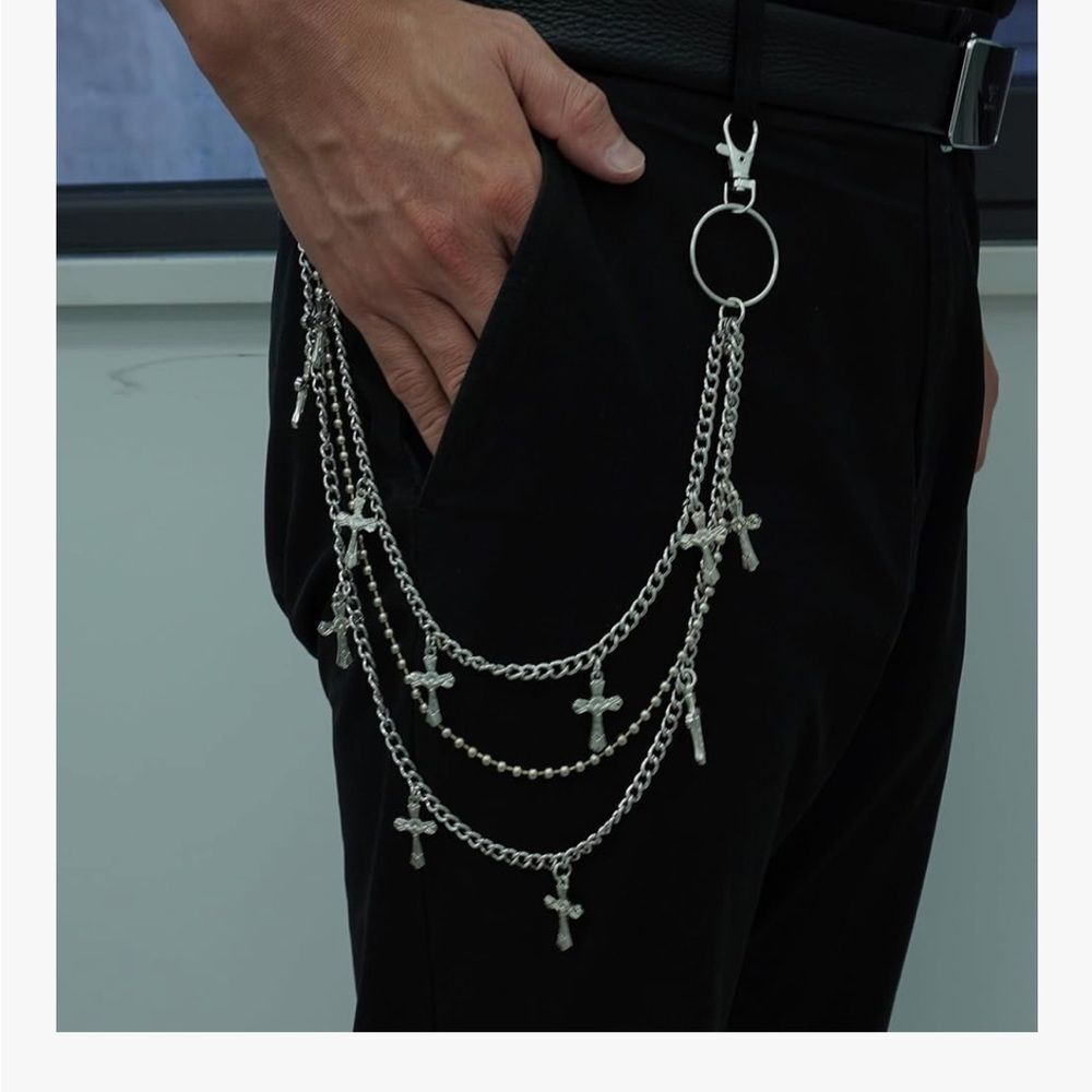 Gothic Cross Layered Pants Chain Wallet Keychain Punk Y2K Chrome Hearts Style